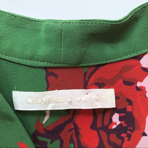 Creatures of Comfort Green Floral Jumpsuit Silk Long Sleeve Boho - Picture 13 of 16